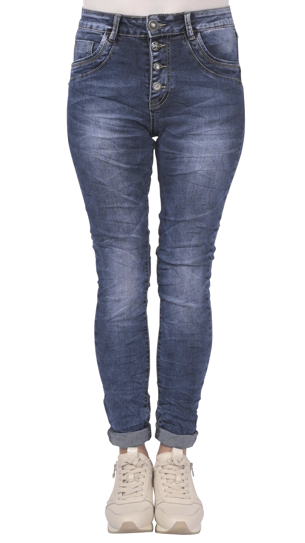 Jewelly Damen Jeans Five-Pocket im Crash-Look 7082