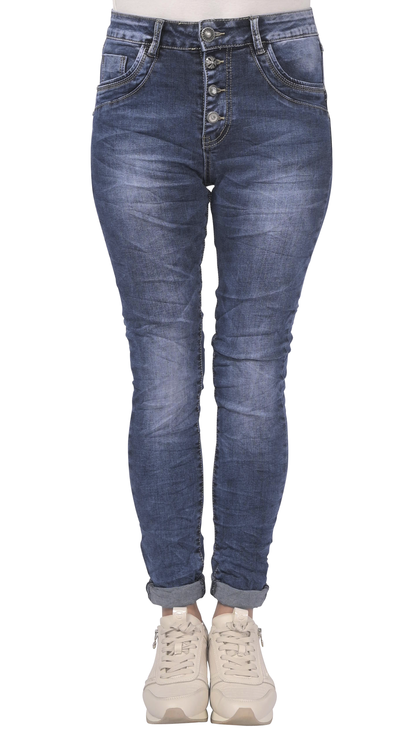 Jewelly Damen Jeans Five-Pocket im Crash-Look 7082