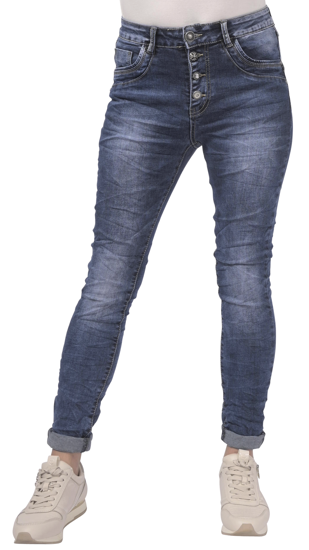 Jewelly Damen Jeans Five-Pocket im Crash-Look 7082