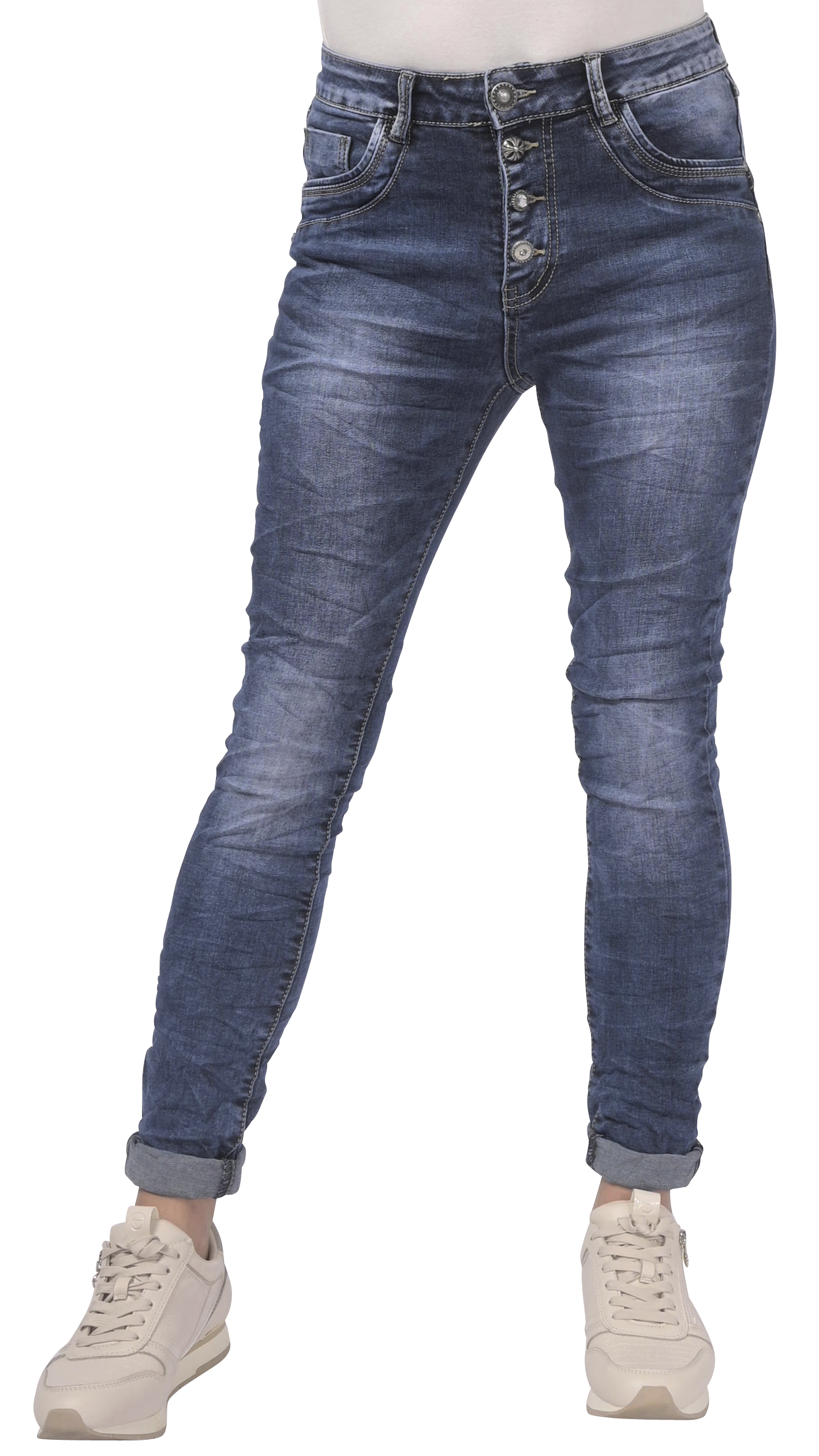 Jewelly Damen Jeans Five-Pocket im Crash-Look 7082