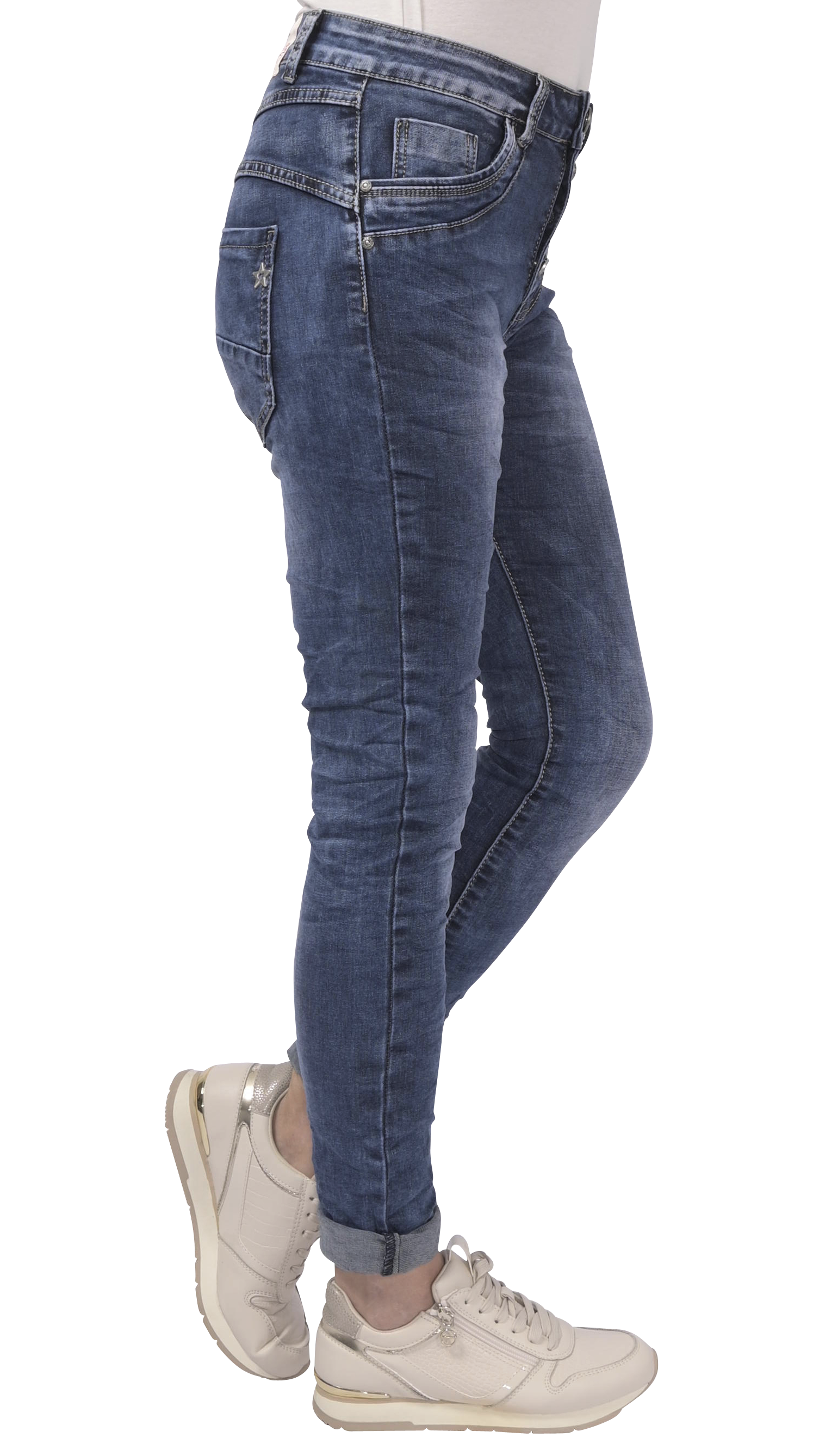 Jewelly Damen Jeans Five-Pocket im Crash-Look 7082