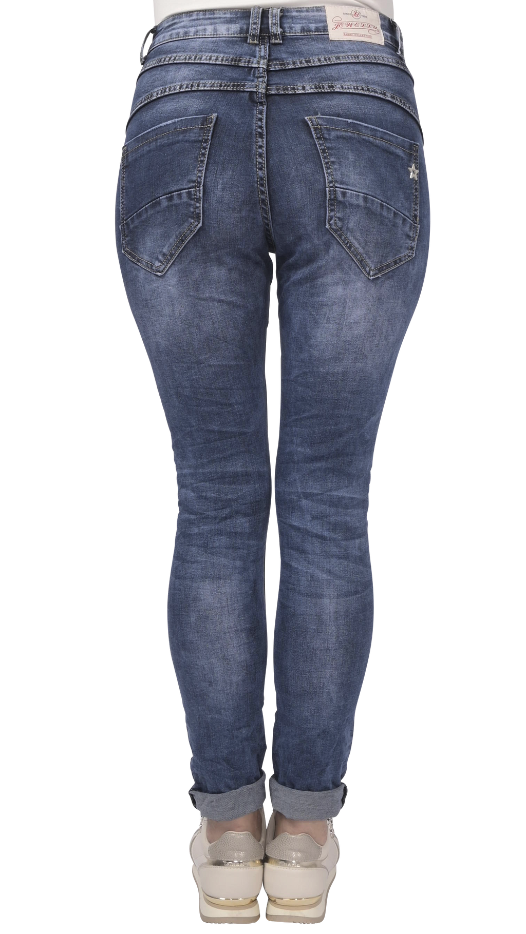 Jewelly Damen Jeans Five-Pocket im Crash-Look 7082