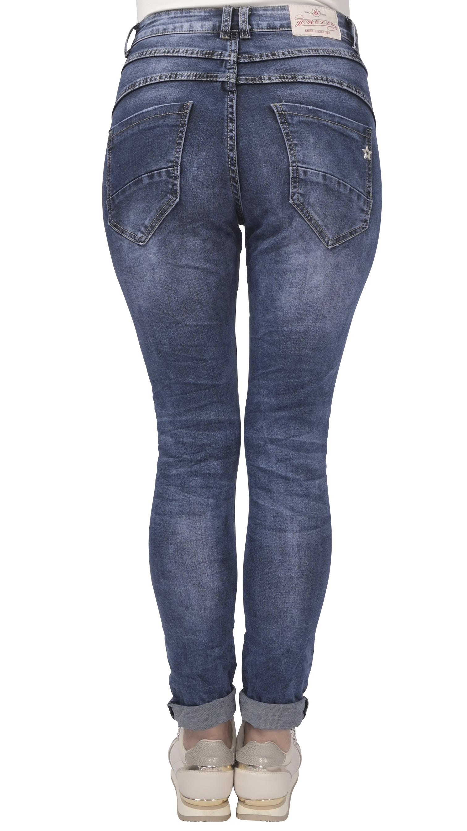 Jewelly Damen Jeans Five-Pocket im Crash-Look 7082