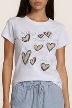 T-Shirt mit Herz-Print & Strassdetails