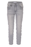 Jewelly Damen Jeans  | Stretch Jeans Five-Pocket im Crash-Look | Boyfriend -Cut - im Crash-Look mit Reißverschluss Grau