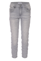 Jewelly Damen Jeans  | Stretch Jeans Five-Pocket im Crash-Look | Boyfriend -Cut - im Crash-Look mit Reißverschluss Grau