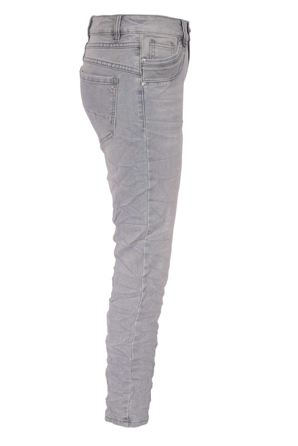 Jewelly Damen Jeans  | Stretch Jeans Five-Pocket im Crash-Look | Boyfriend -Cut - im Crash-Look mit Reißverschluss Grau