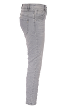 Jewelly Damen Jeans  | Stretch Jeans Five-Pocket im Crash-Look | Boyfriend -Cut - im Crash-Look mit Reißverschluss Grau