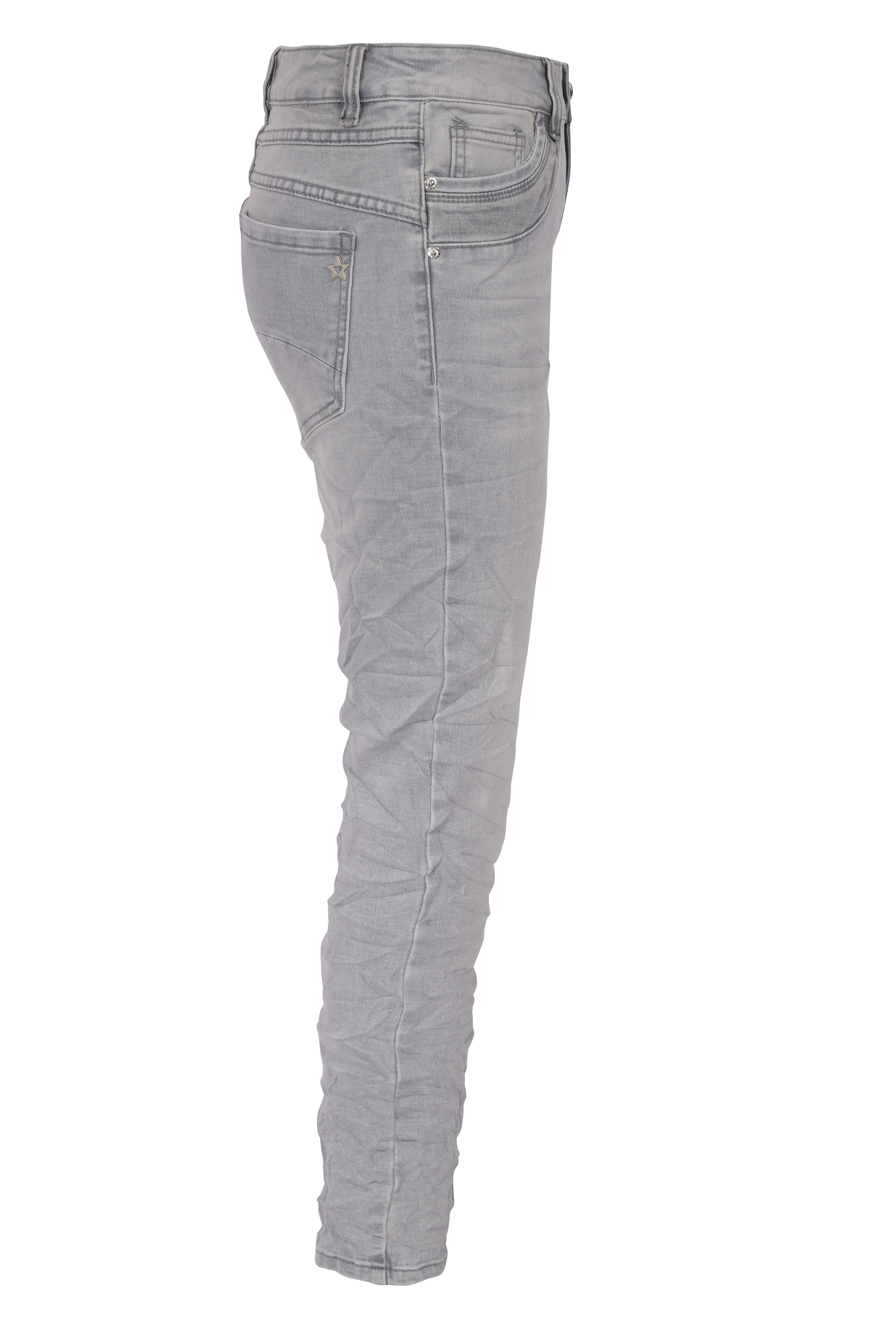 Jewelly Damen Jeans  | Stretch Jeans Five-Pocket im Crash-Look | Boyfriend -Cut - im Crash-Look mit Reißverschluss Grau