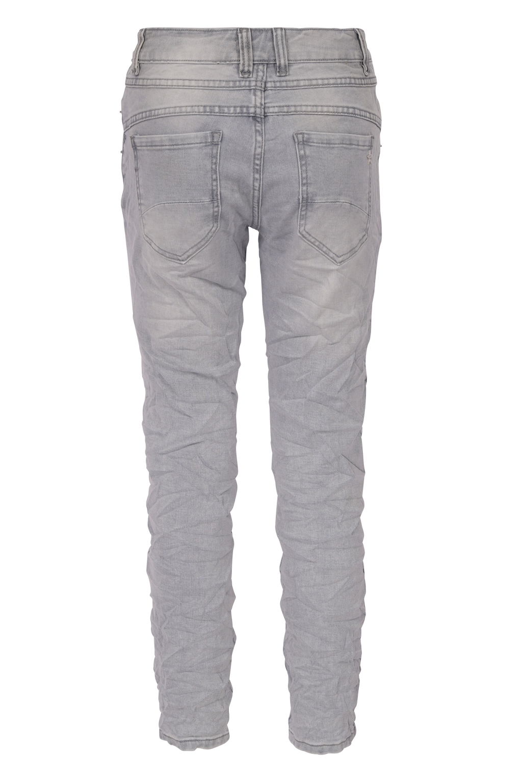 Jewelly Damen Jeans  | Stretch Jeans Five-Pocket im Crash-Look | Boyfriend -Cut - im Crash-Look mit Reißverschluss Grau