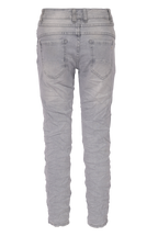 Jewelly Damen Jeans  | Stretch Jeans Five-Pocket im Crash-Look | Boyfriend -Cut - im Crash-Look mit Reißverschluss Grau