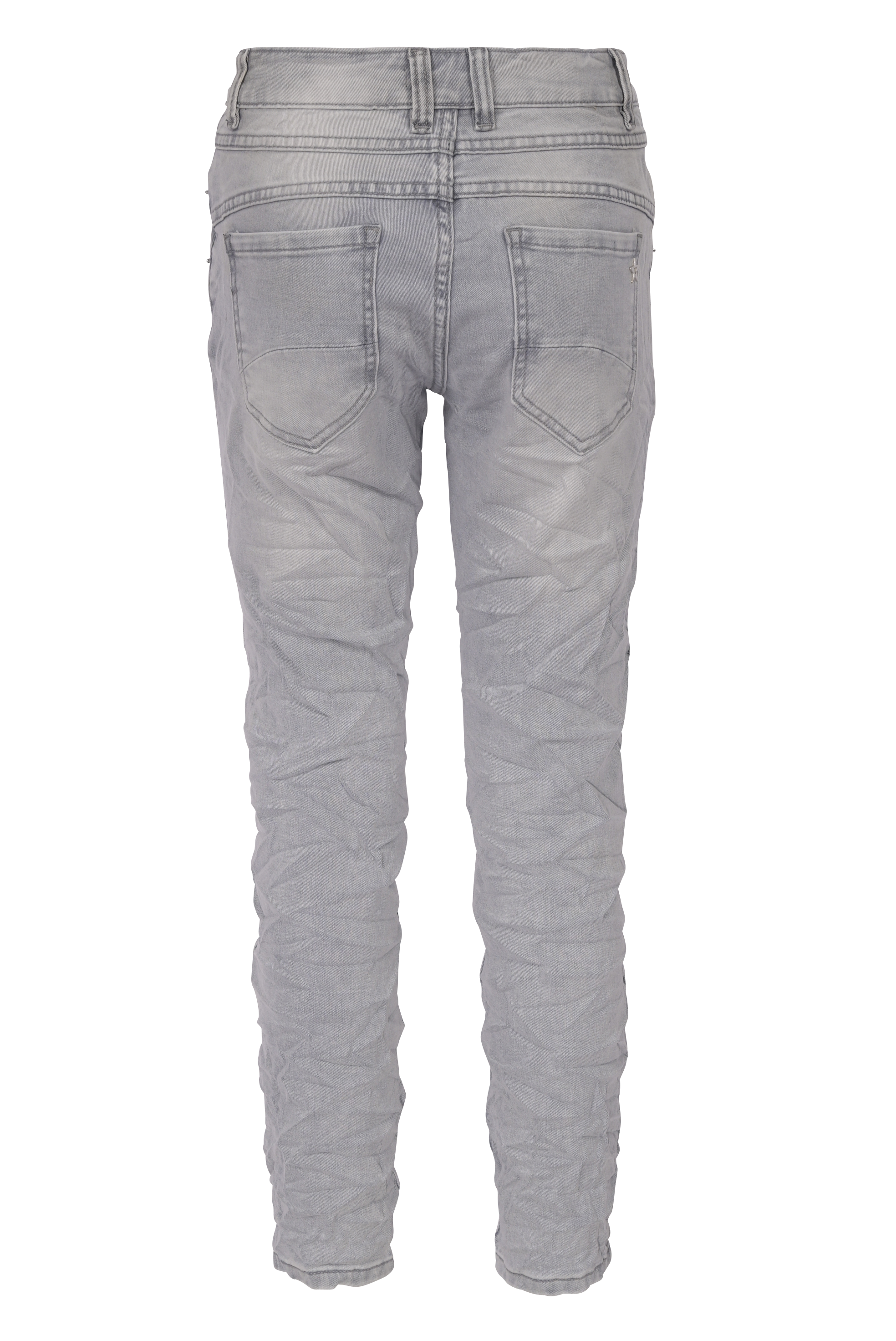 Jewelly Damen Jeans  | Stretch Jeans Five-Pocket im Crash-Look | Boyfriend -Cut - im Crash-Look mit Reißverschluss Grau