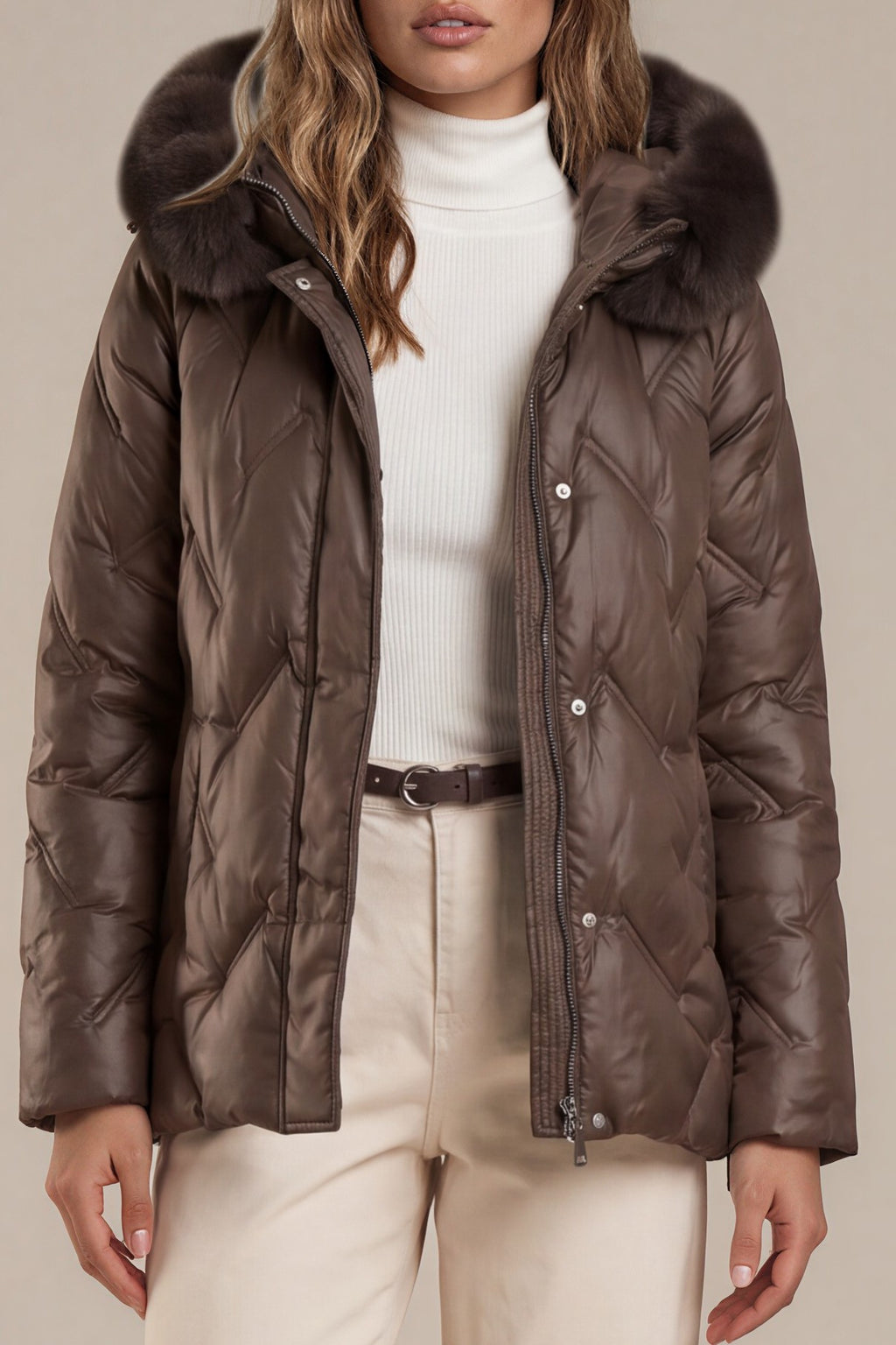Steppjacke mit Kunstfell-Kapuze