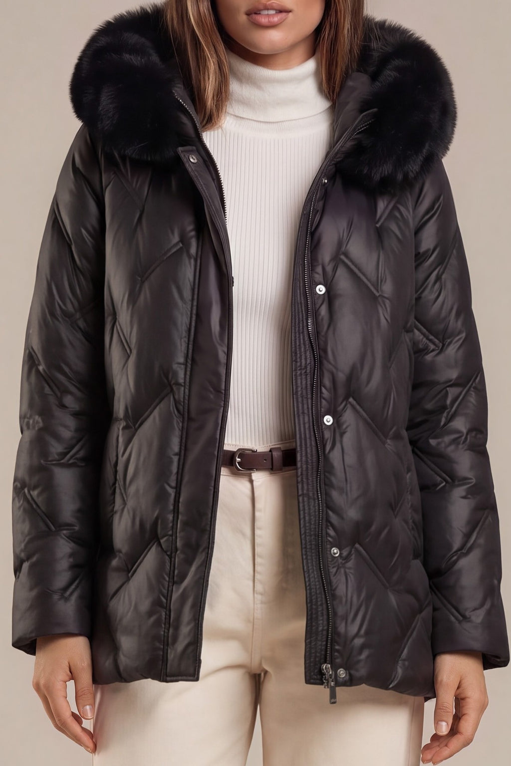 Steppjacke mit Kunstfell-Kapuze