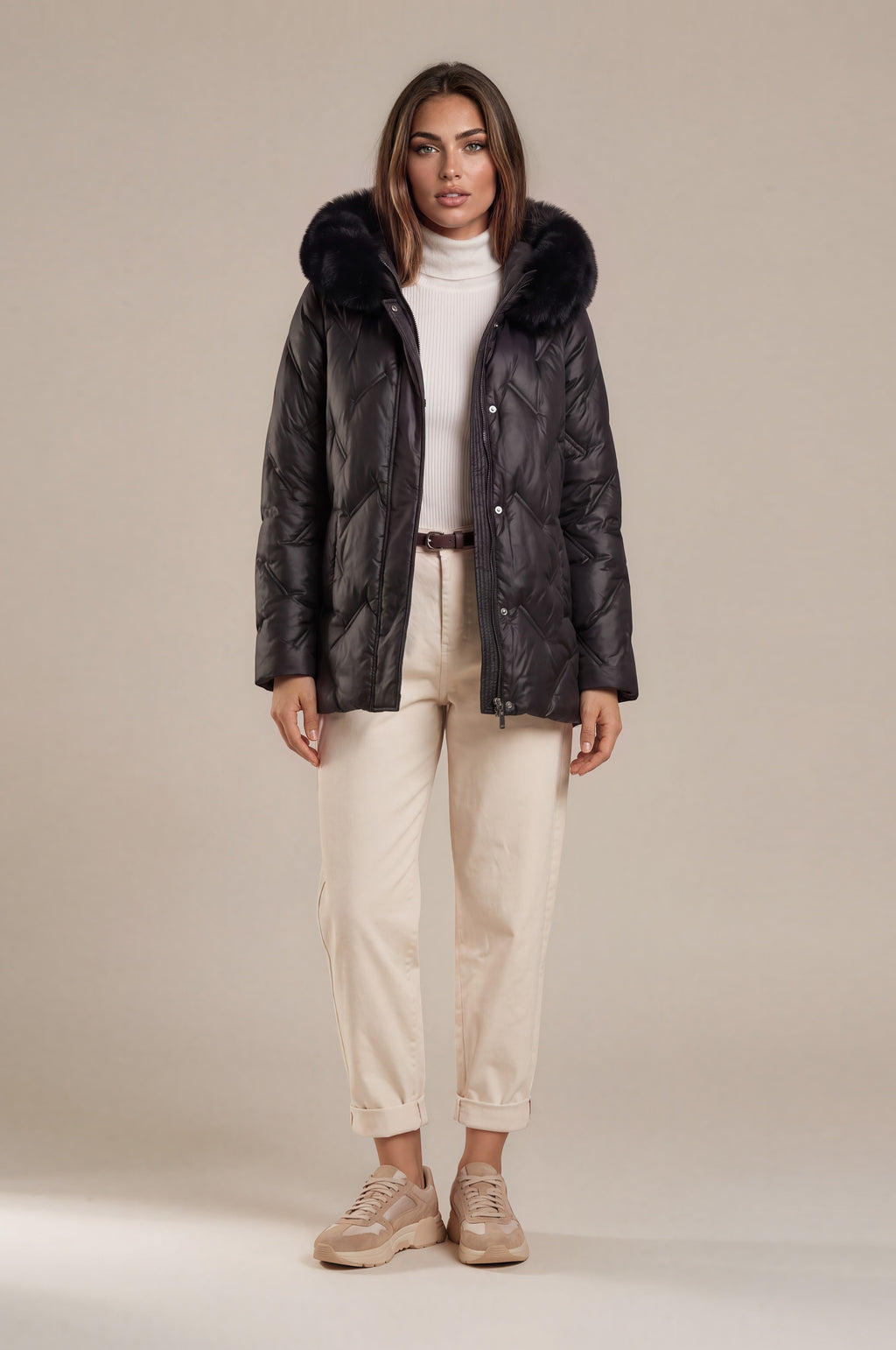 Steppjacke mit Kunstfell-Kapuze