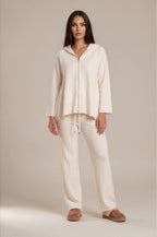 Long-Strickjacke mit Kapuze und Reißverschluss