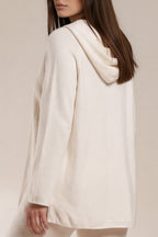Long-Strickjacke mit Kapuze und Reißverschluss