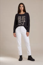 Oversize-Shirt „BEST“ mit Leo-Print und Schmuckdetails