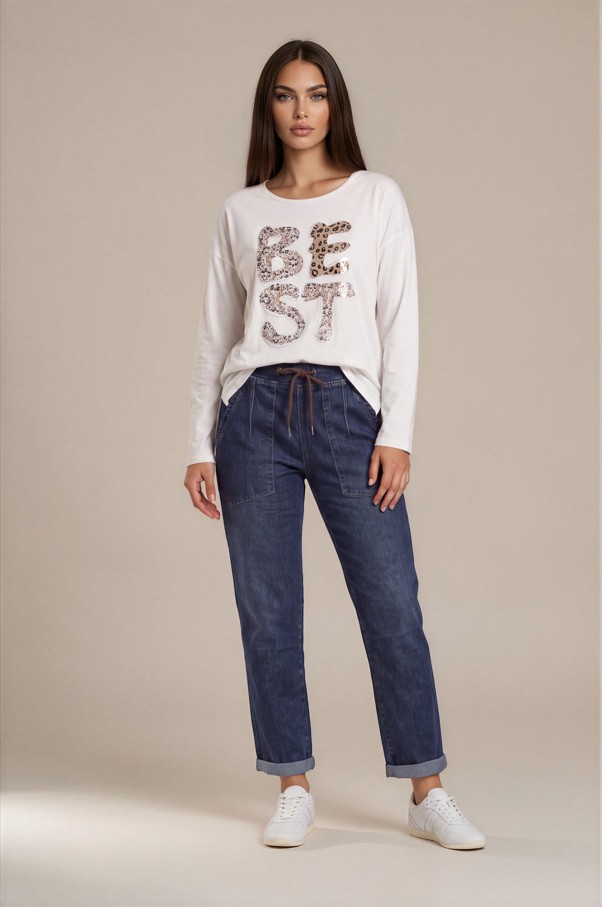 Oversize-Shirt „BEST“ mit Leo-Print und Schmuckdetails