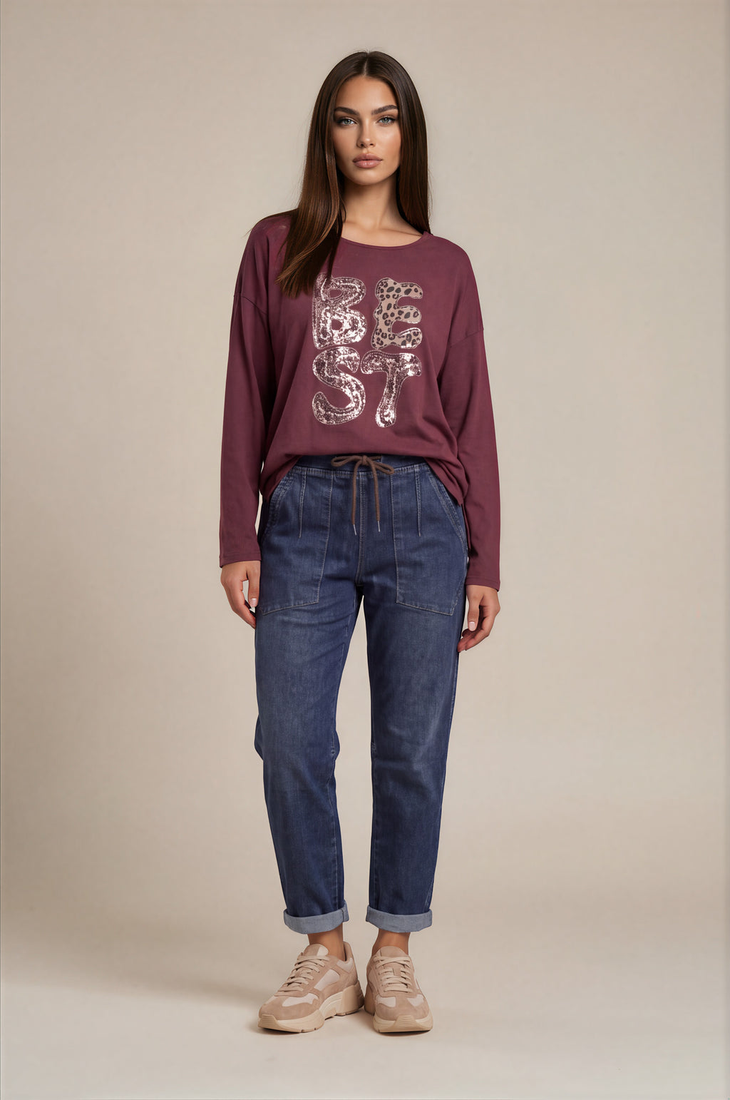 Oversize-Shirt „BEST“ mit Leo-Print und Schmuckdetails