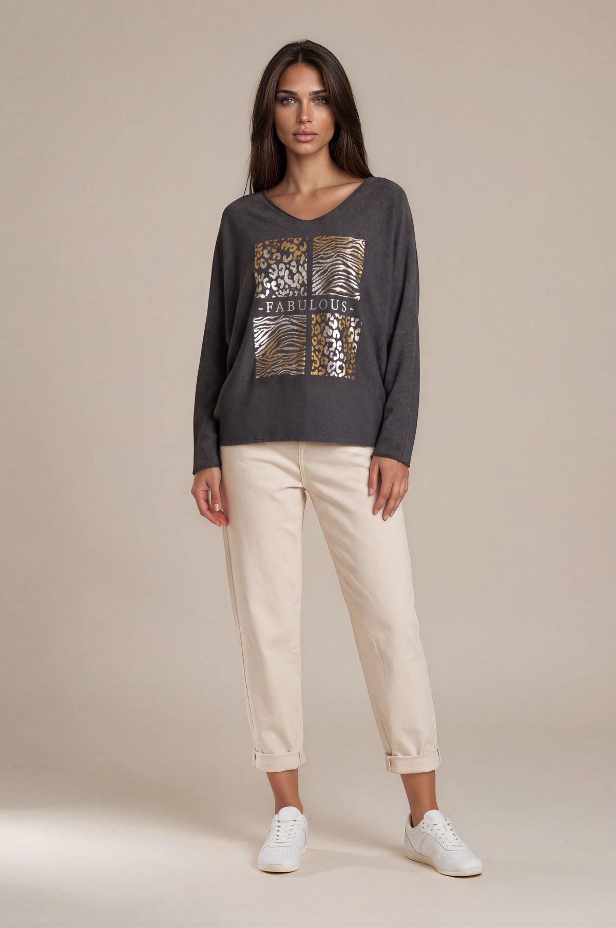 Oversize-Sweatshirt mit „Fabulous“-Goldprint