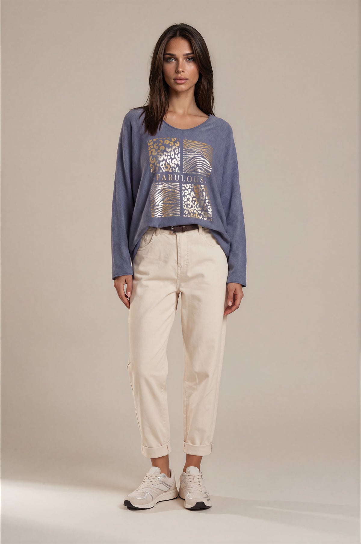 Oversize-Sweatshirt mit „Fabulous“-Goldprint