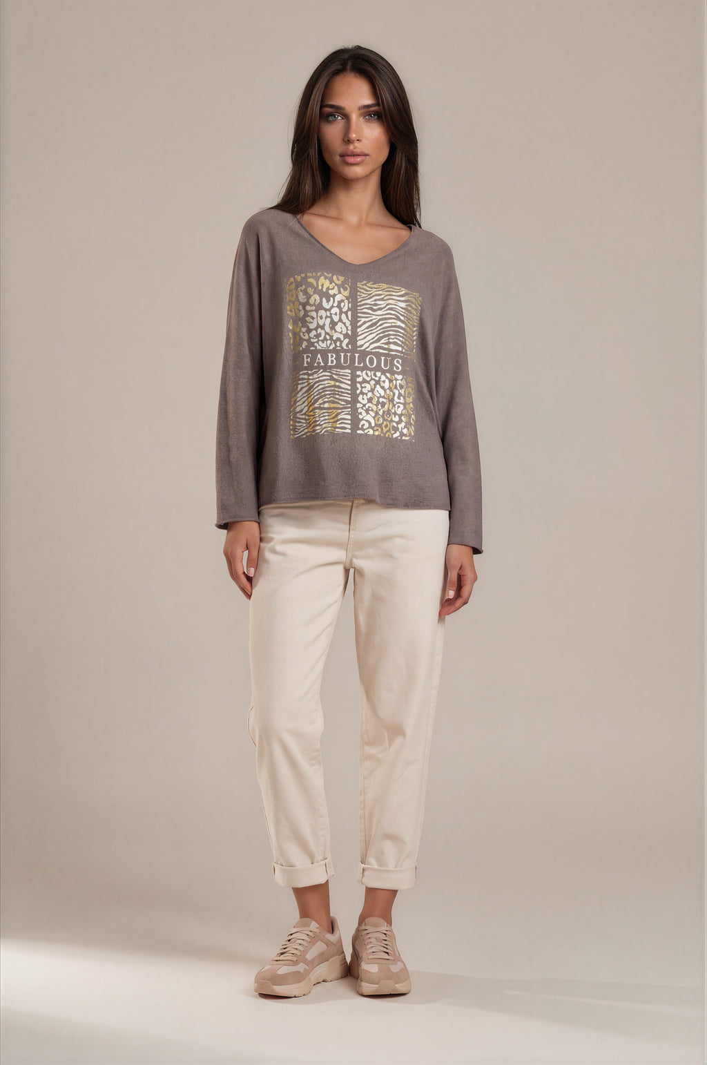 Oversize-Sweatshirt mit „Fabulous“-Goldprint