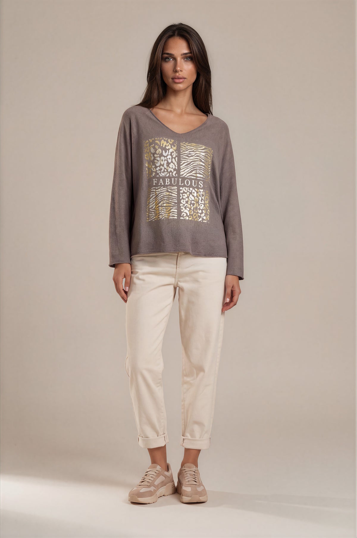 Oversize-Sweatshirt mit „Fabulous“-Goldprint