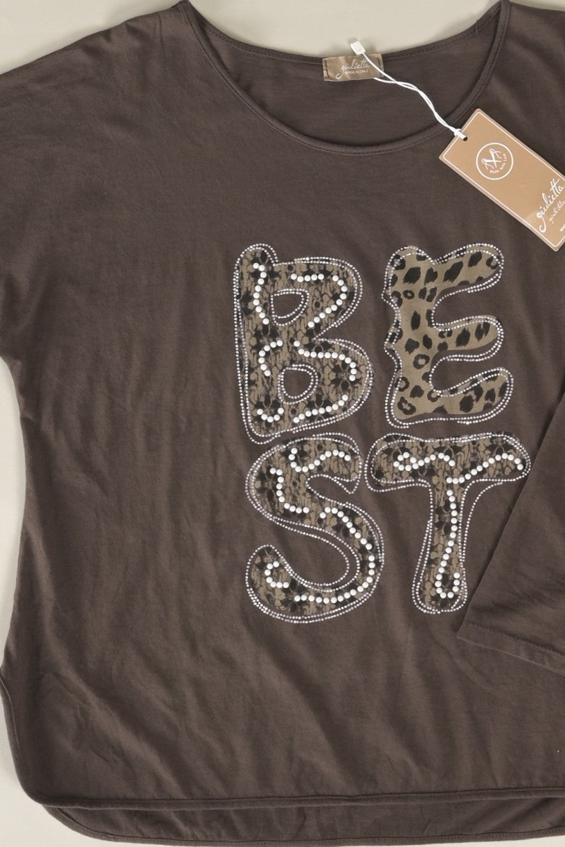 Oversize-Shirt „BEST“ mit Leo-Print und Schmuckdetails