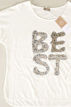 Oversize-Shirt „BEST“ mit Leo-Print und Schmuckdetails