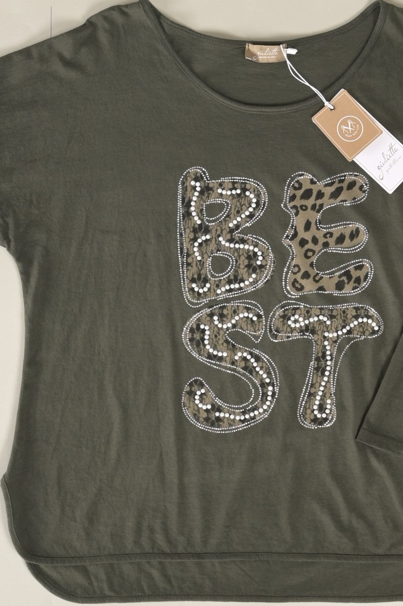 Oversize-Shirt „BEST“ mit Leo-Print und Schmuckdetails