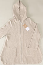 Long-Strickjacke mit Kapuze und Reißverschluss