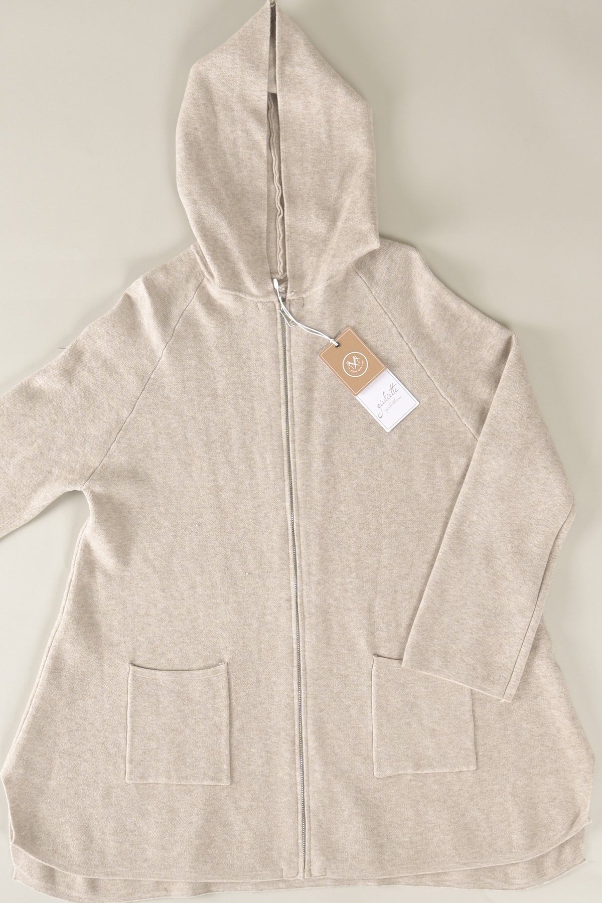 Long-Strickjacke mit Kapuze und Reißverschluss