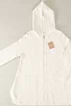 Long-Strickjacke mit Kapuze und Reißverschluss