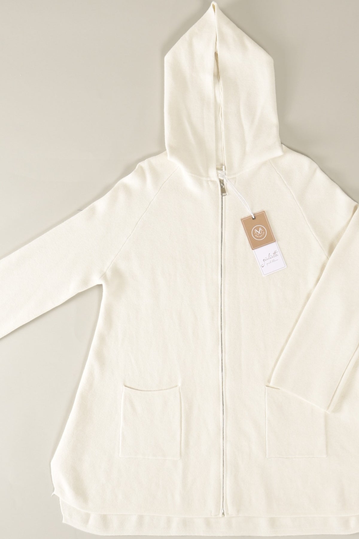 Long-Strickjacke mit Kapuze und Reißverschluss