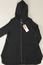 Long-Strickjacke mit Kapuze und Reißverschluss