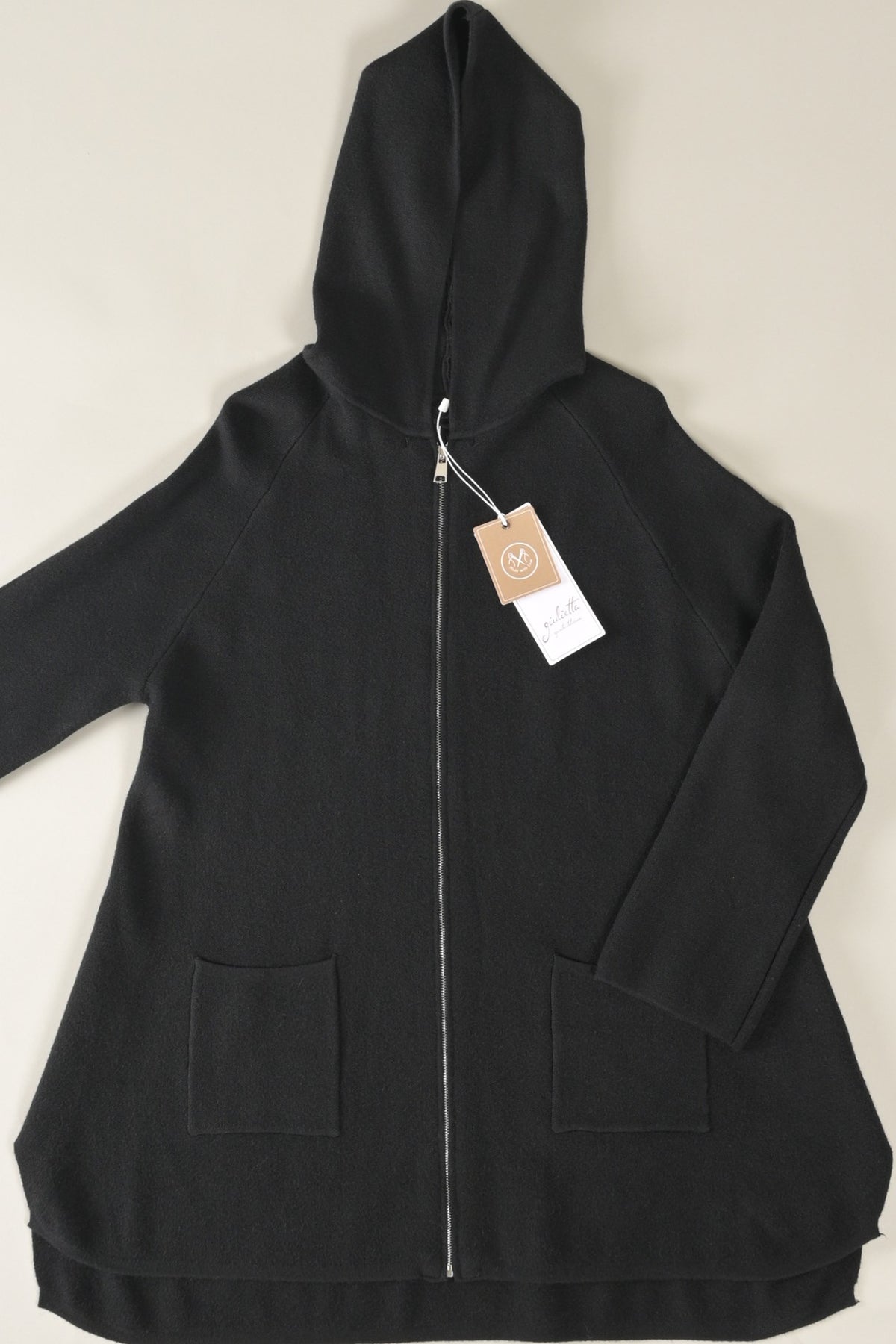 Long-Strickjacke mit Kapuze und Reißverschluss