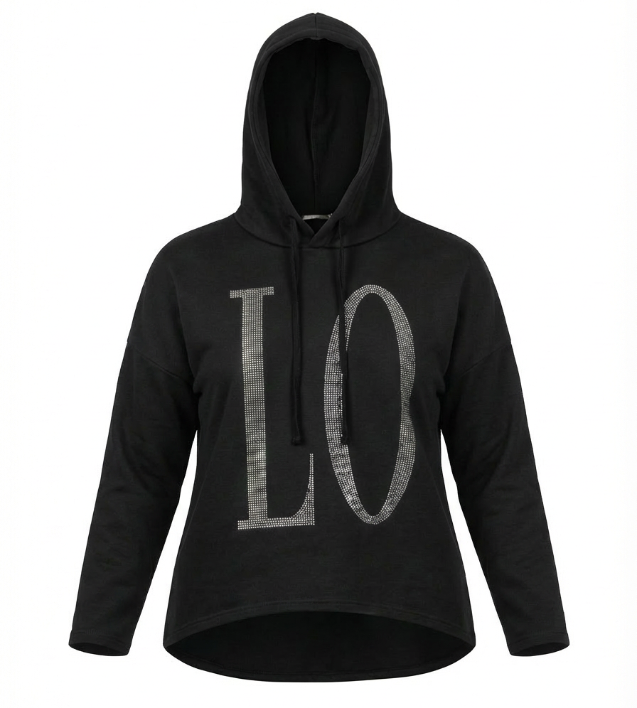 Hoodie mit Strass-Print „LOVE“ – Casual Glam Fit