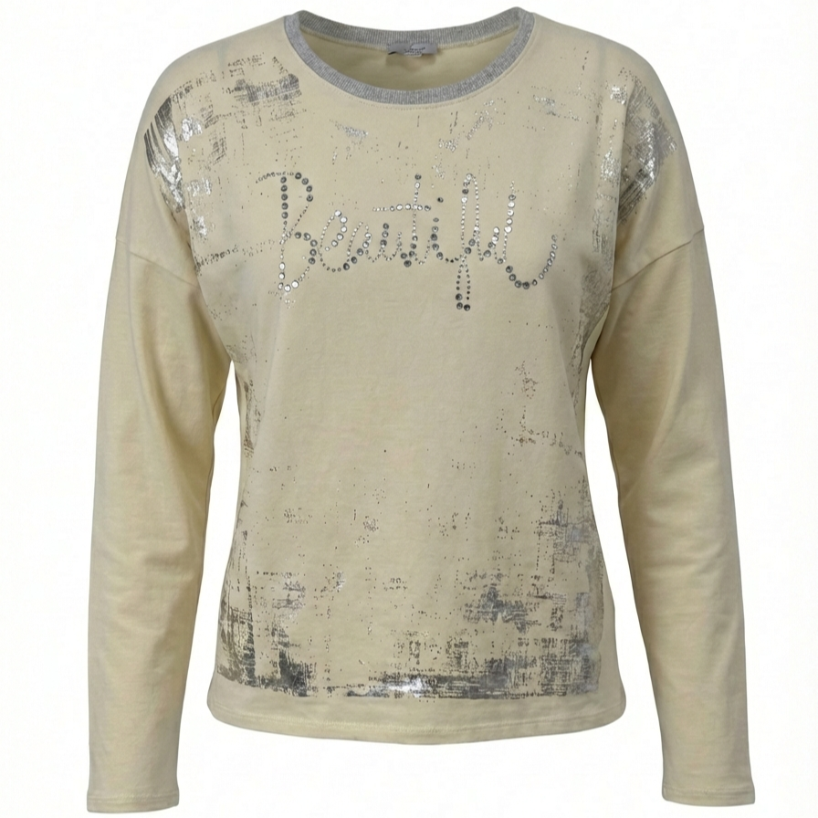 Longsleeve „Beautiful“ mit Strass-Schriftzug – Casual Glam Fit