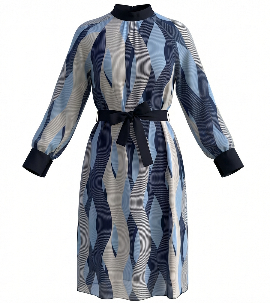 Elegantes Kleid mit Wellenmuster