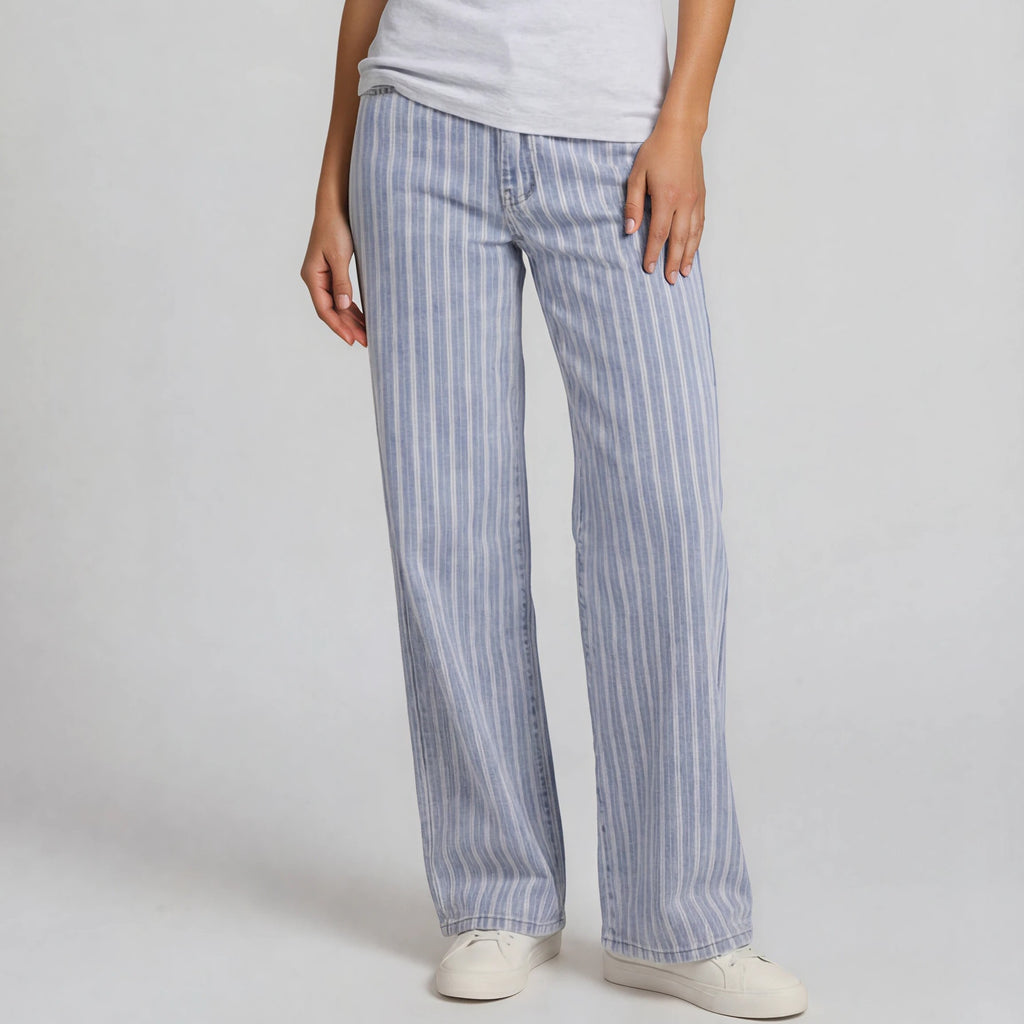 Striped Straight-Leg Jeans – Light Blue Denim