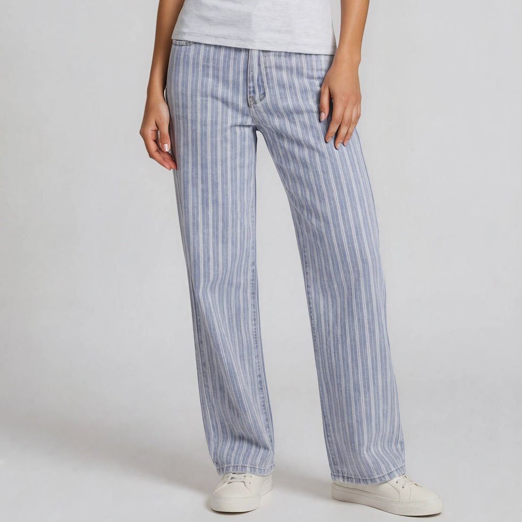 Striped Straight-Leg Jeans – Light Blue Denim