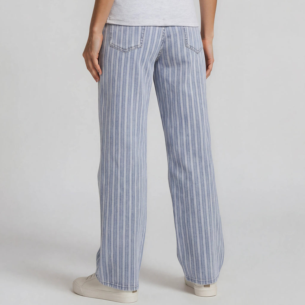 Striped Straight-Leg Jeans – Light Blue Denim