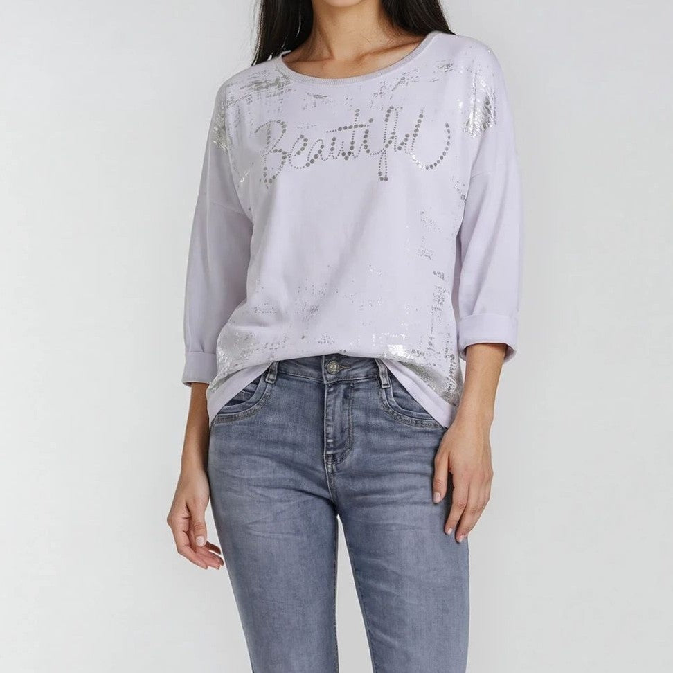Longsleeve „Beautiful“ mit Strass-Schriftzug – Casual Glam Fit