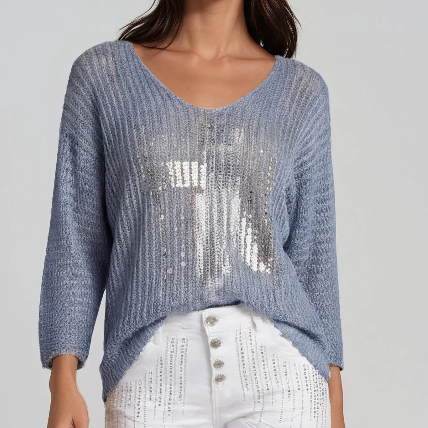 Leichter Strickpullover mit Pailletten