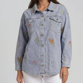 Denim Bluse mit floraler Stickerei