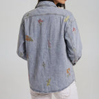 Denim Bluse mit floraler Stickerei