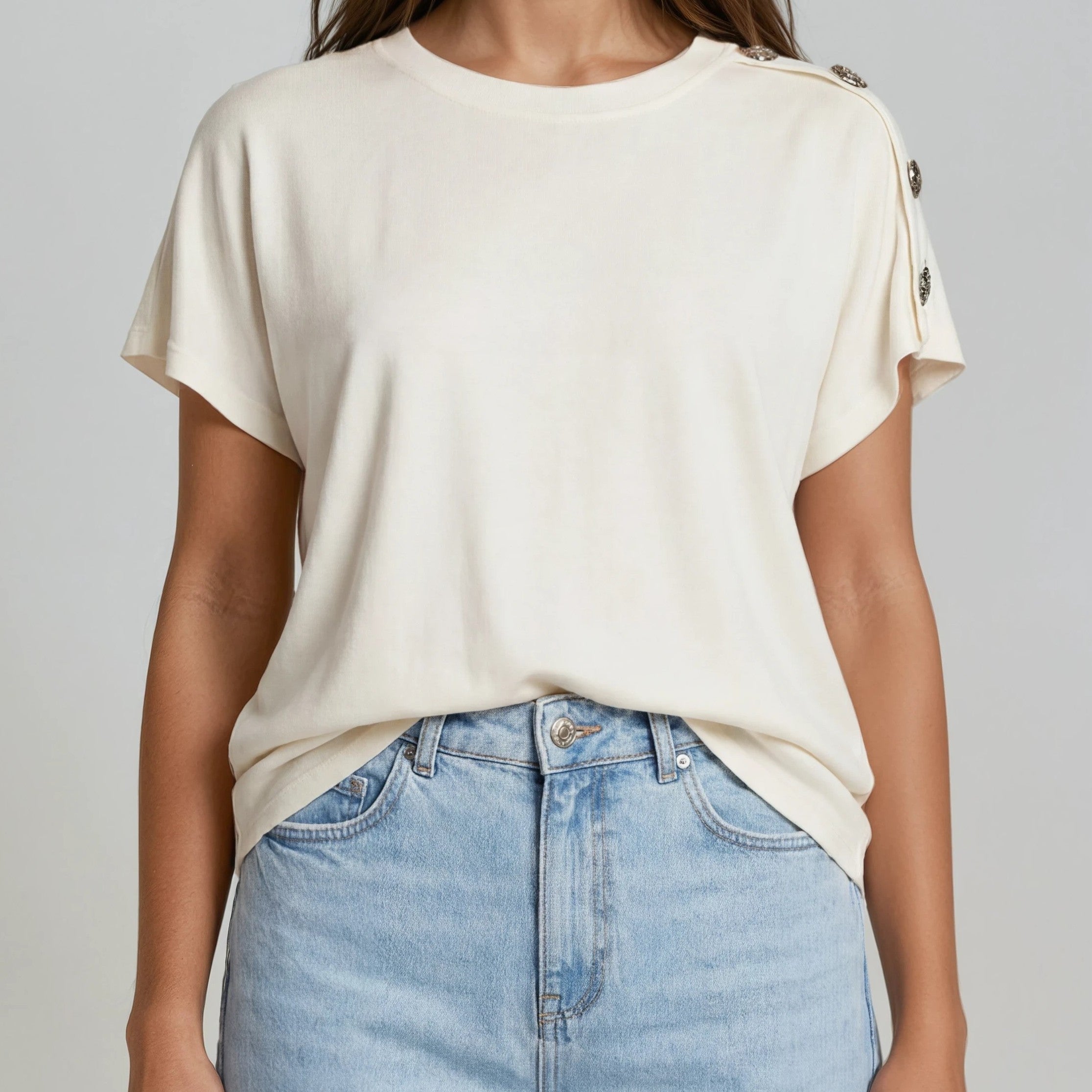 Button Shoulder T-Shirt
