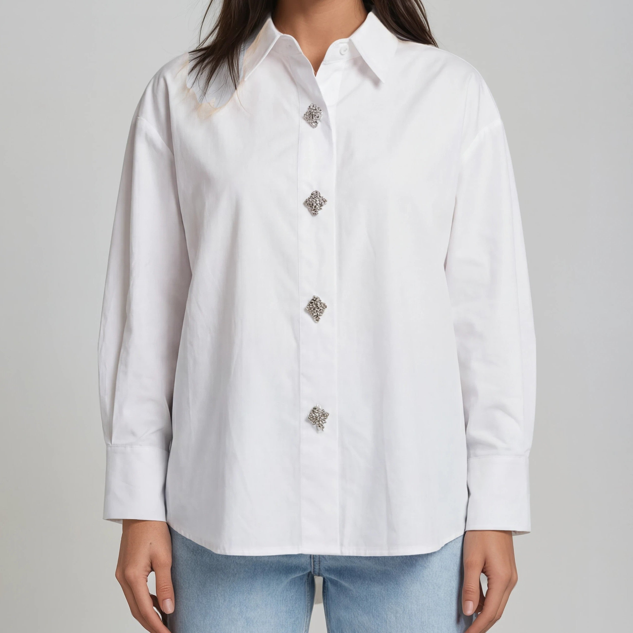 Crystal Button Bluse
