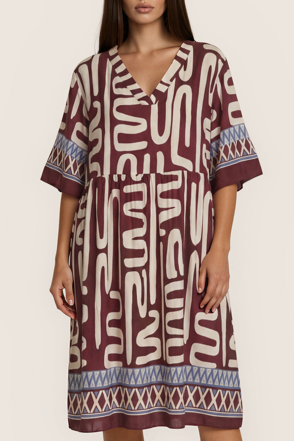 Gemustertes Midi-Kleid Ethno-Print